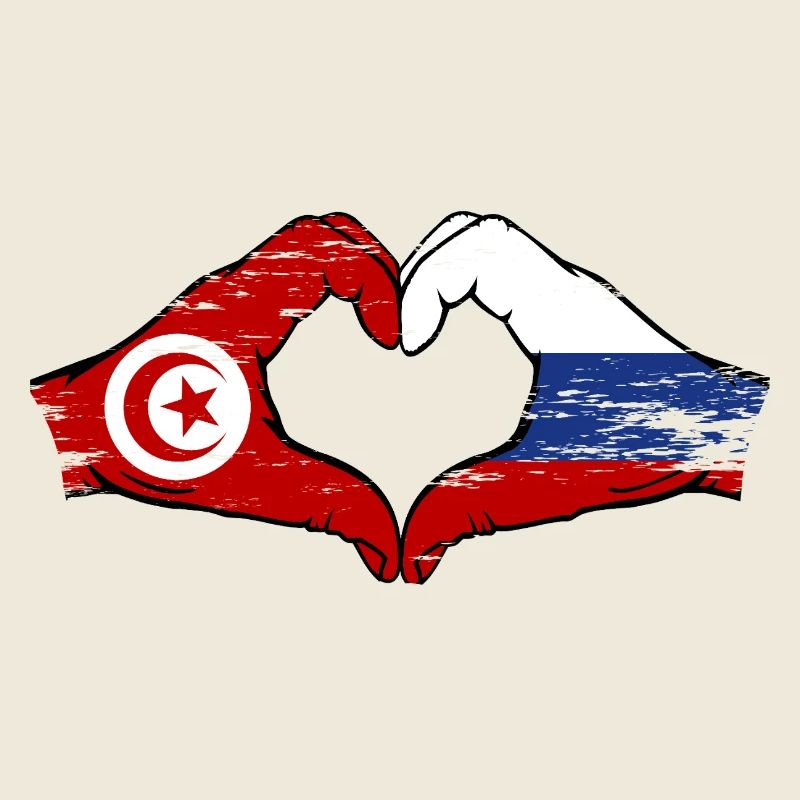 Tunisie Russie Drapeau Mains Coeur Forme Utilisé