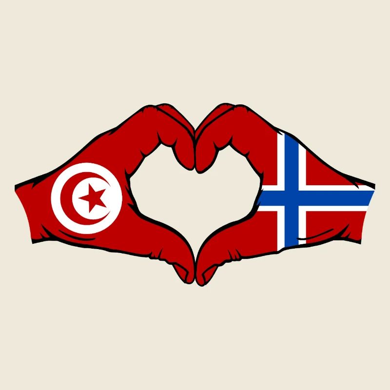 Tunisie Norvège Drapeau Mains Coeur Forme