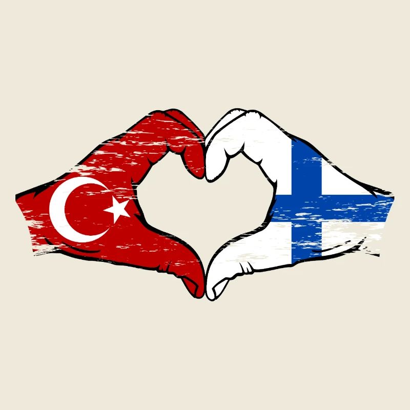 Turkey Finland Flag Hands Heart Shape Used