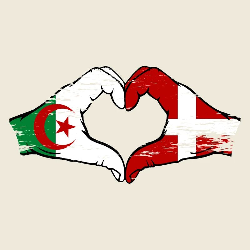 Algerien Dänemark Flagge Hände Herzform used