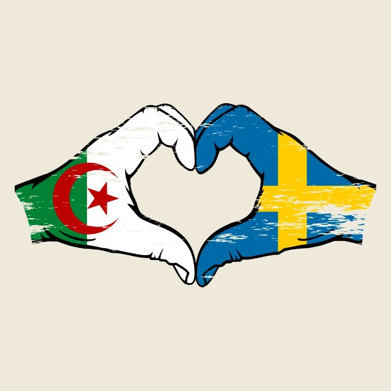 Algérie Suède Drapeau Mains Coeur Forme Utilisé