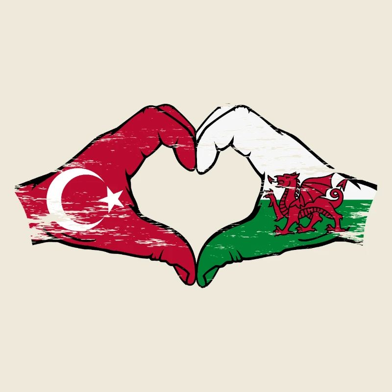 Turquie Pays de Galles drapeau mains forme coeur utilisé