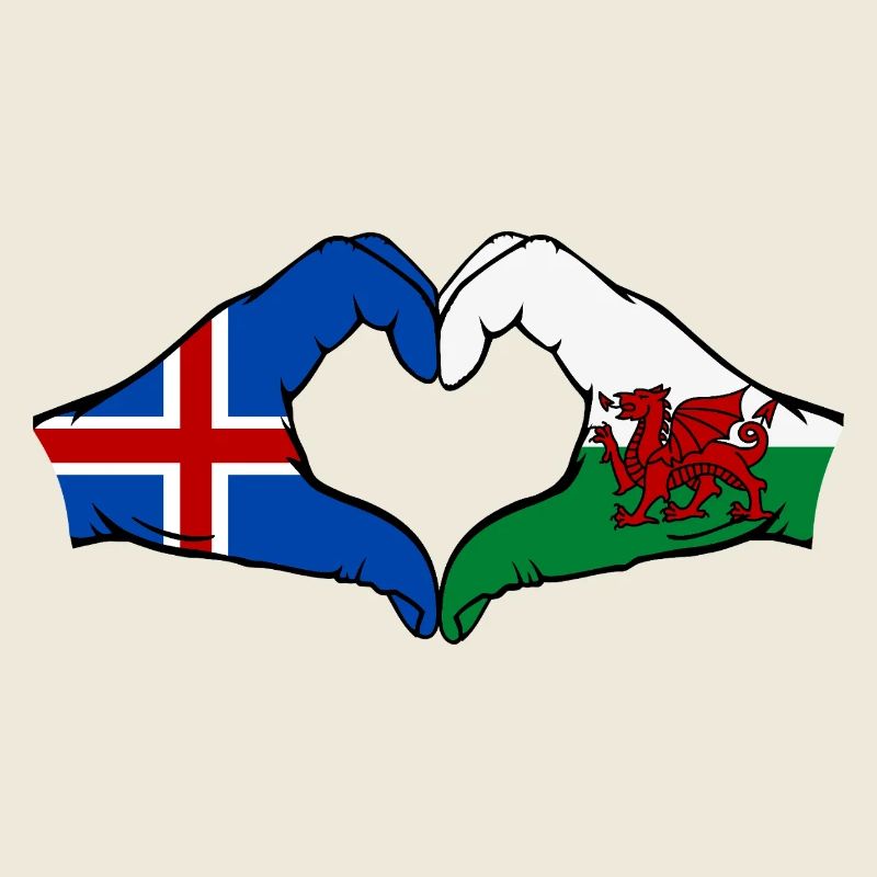 Islande Pays de Galles Drapeau Mains Coeur Forme