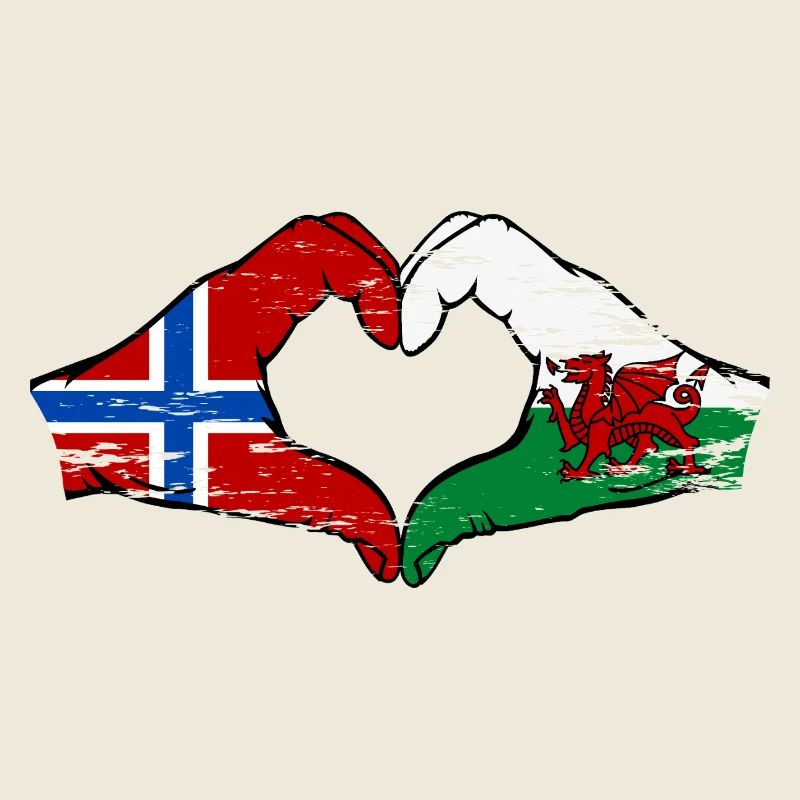 Norvège Pays de Galles drapeau mains forme de coeur utilisé
