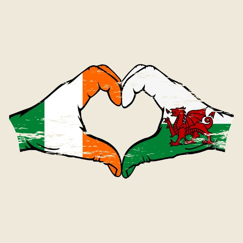 Ireland Wales Flag Hands Heart Shape Used