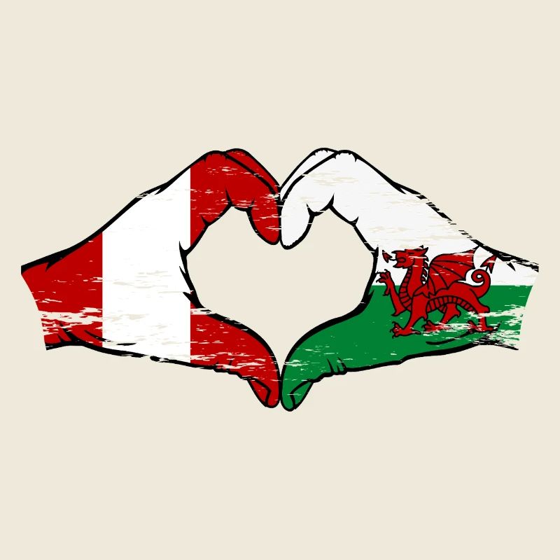 Pérou Pays de Galles drapeau mains forme de coeur utilisé