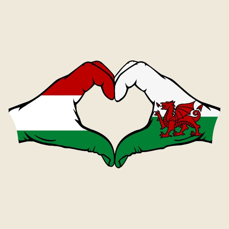 Hungary Wales Flag Hands Heart Shape
