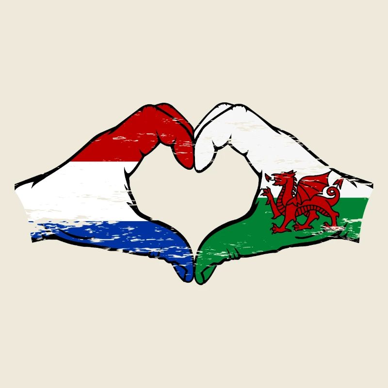 Holland Wales flag hands heart shape used