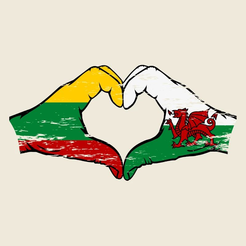 Lithuania Wales Flag Hands Heart Shape Used