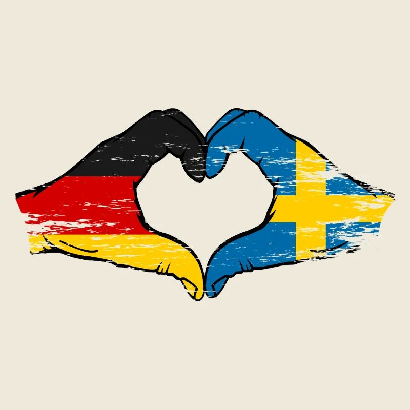 Allemagne Suède Drapeau Mains Coeur Forme Utilisé