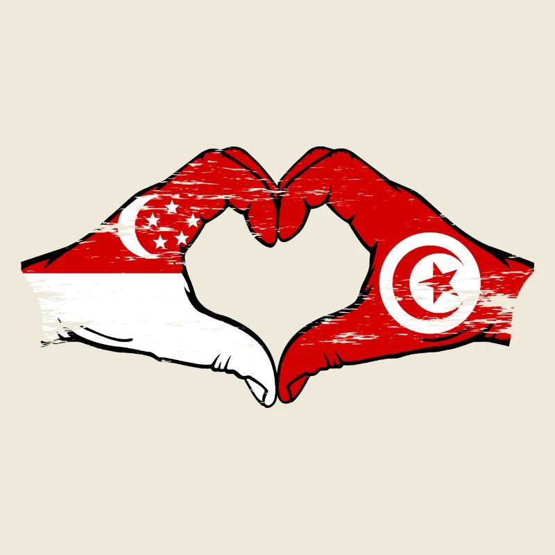 Singapour Tunisie drapeau mains forme coeur utilisé