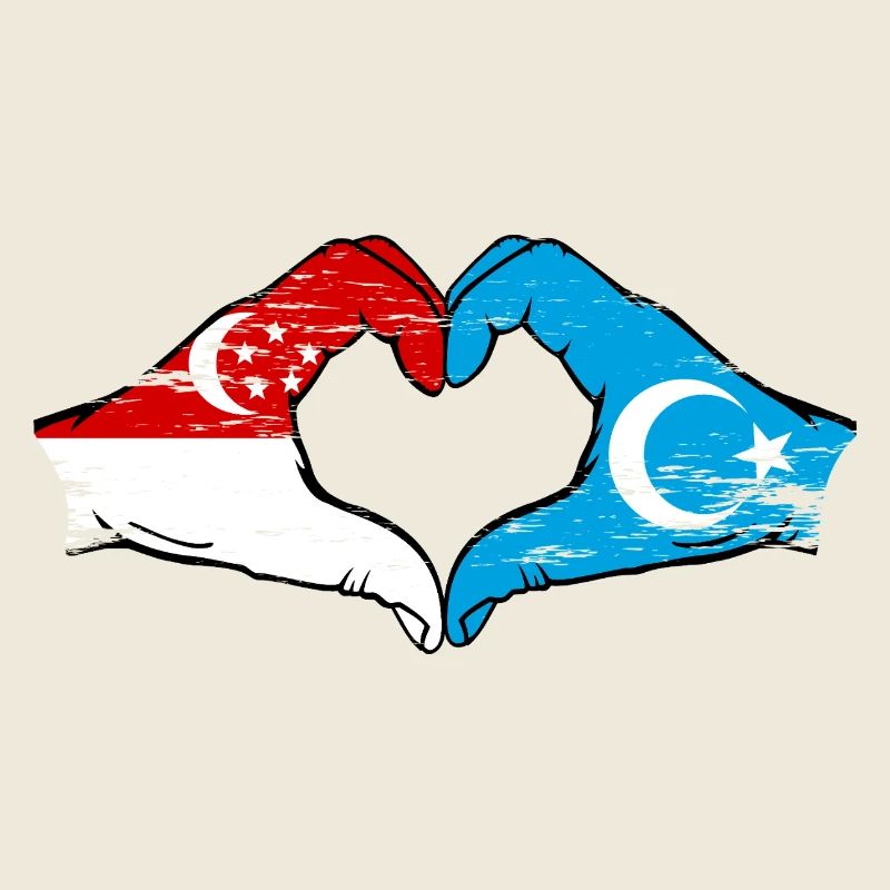 Drapeau ouïghour de Singapour mains en forme de coeur utilisé