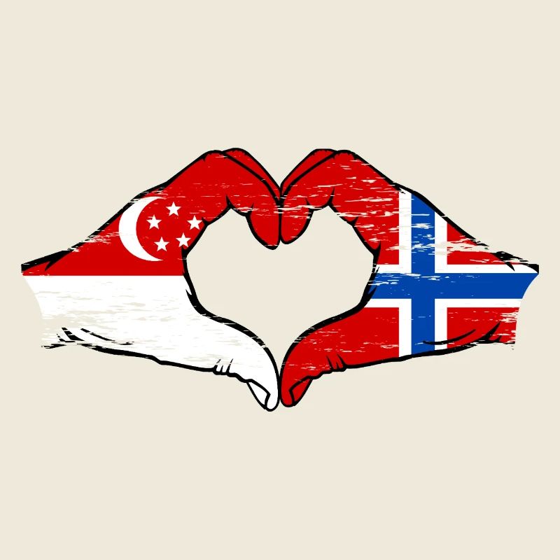 Singapour Norvège drapeau mains forme coeur utilisé