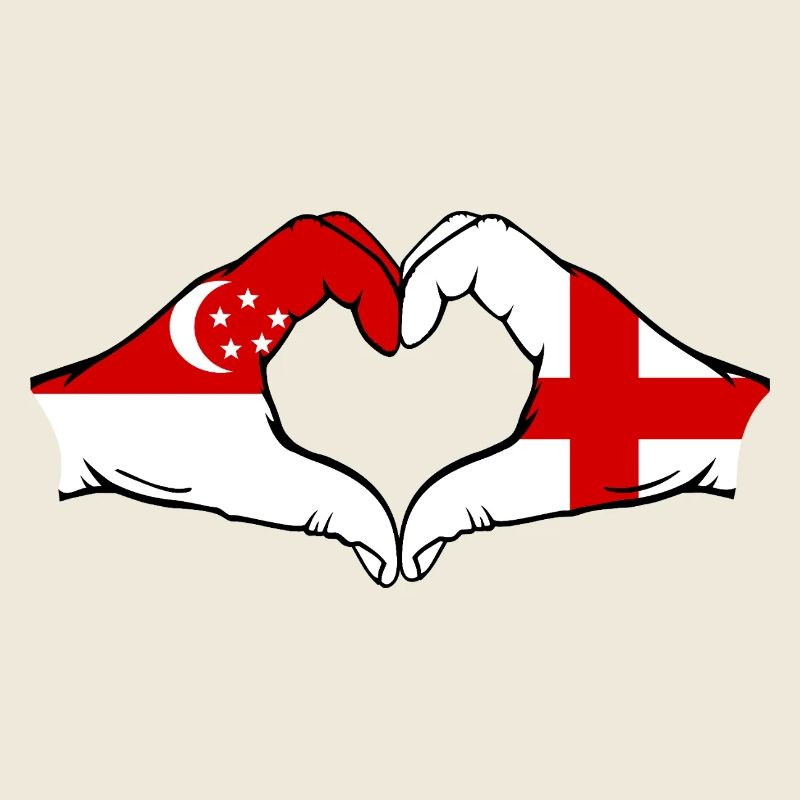 Singapour Angleterre Drapeau Mains Coeur Forme