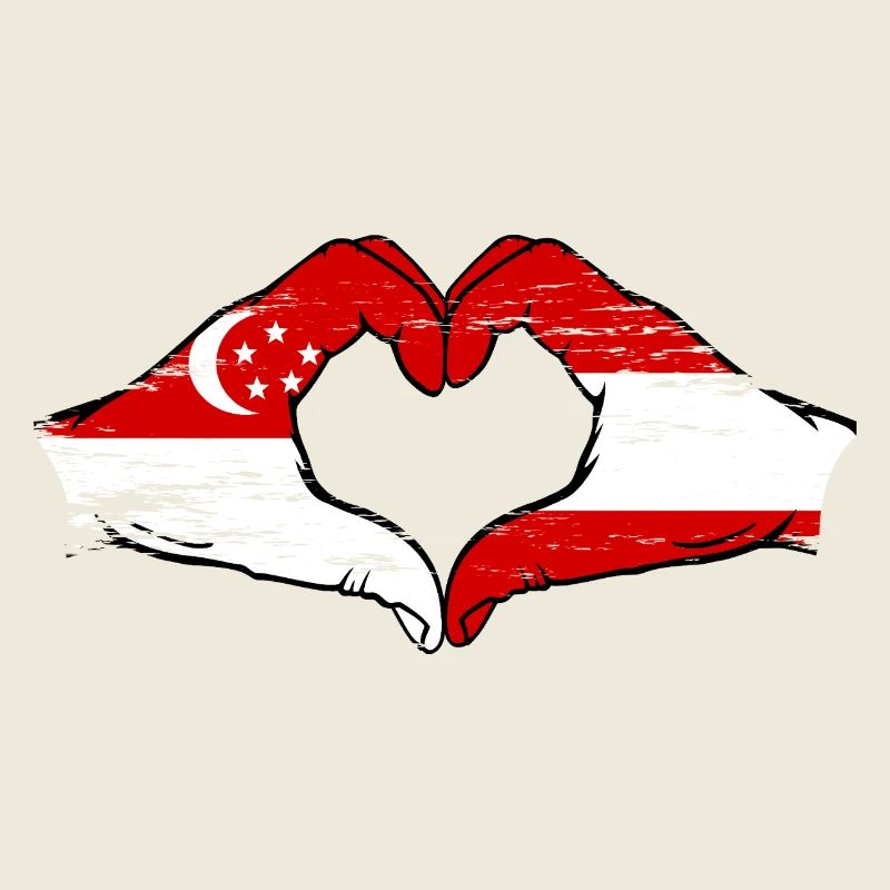 Singapour Autriche Drapeau Mains Coeur Forme Utilisé