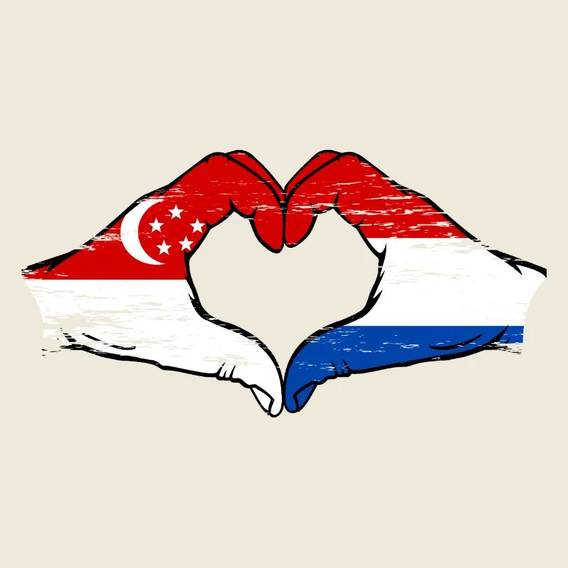 Singapour Hollande drapeau mains forme coeur utilisé