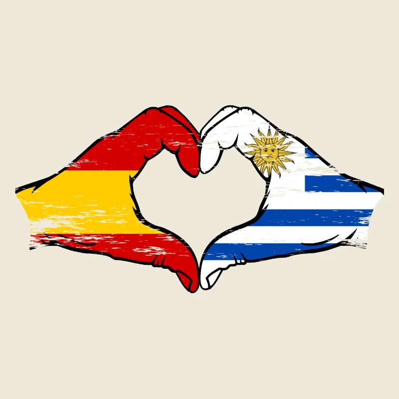 Spanien Uruguay Flagge Hände Herzform used