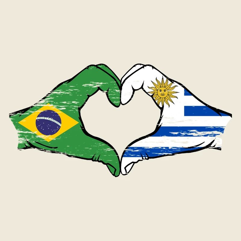 Brésil Uruguay drapeau mains forme de coeur utilisé