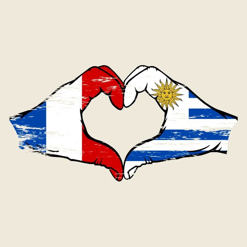 France Uruguay Drapeau Mains Coeur Utilisé