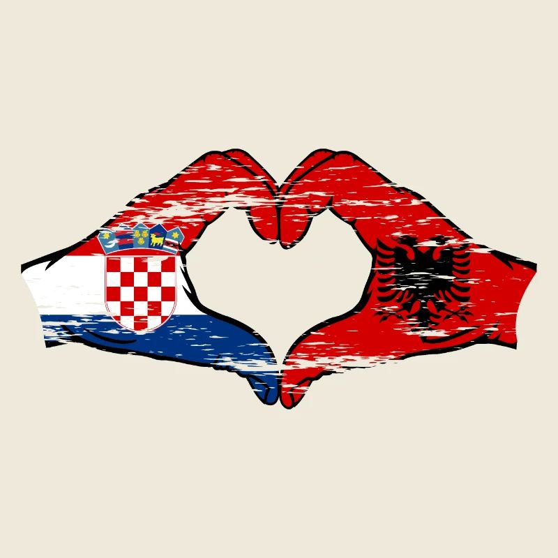 Croatie Albanie Drapeau Mains Coeur Forme Utilisé