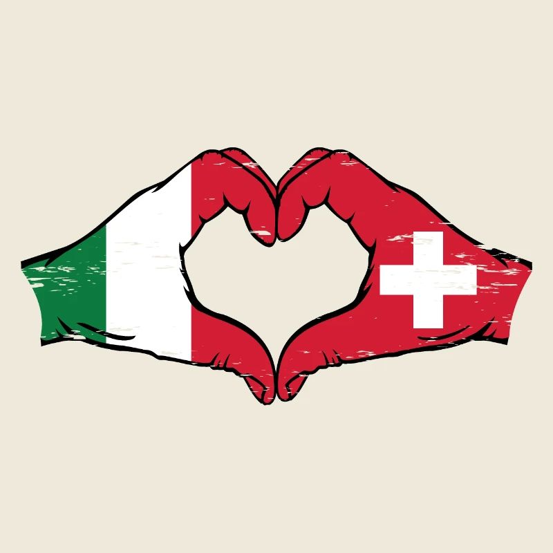Italie Suisse Drapeau Mains Coeur Forme Utilisé