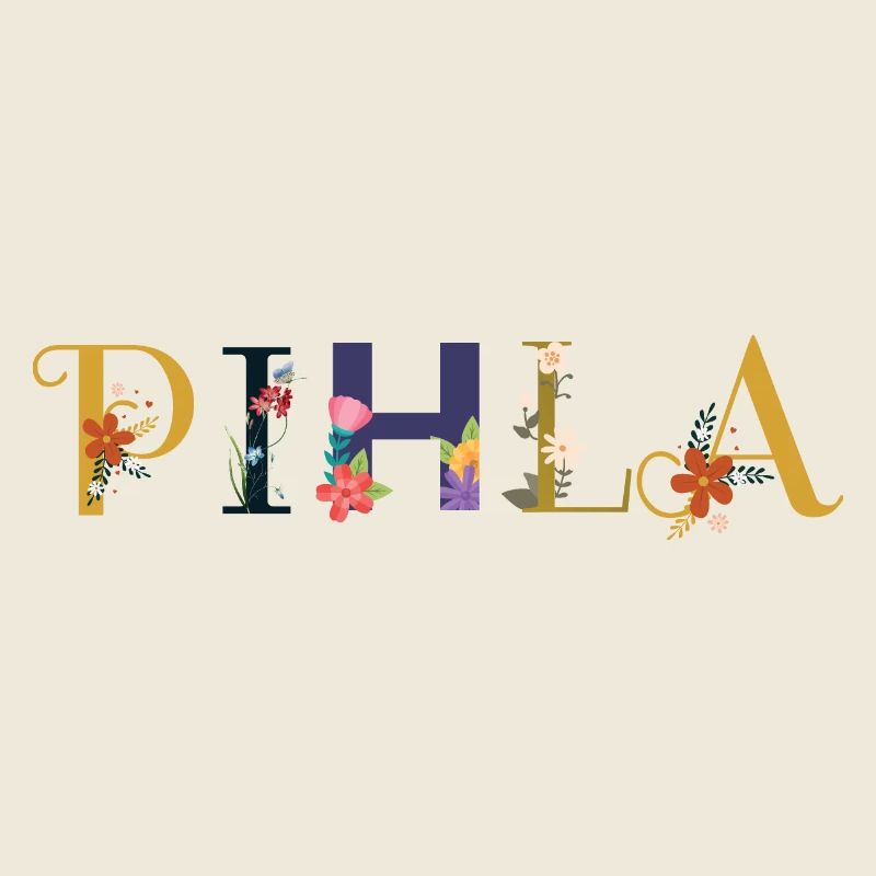 Le nom PIHLA est décoré de fleurs