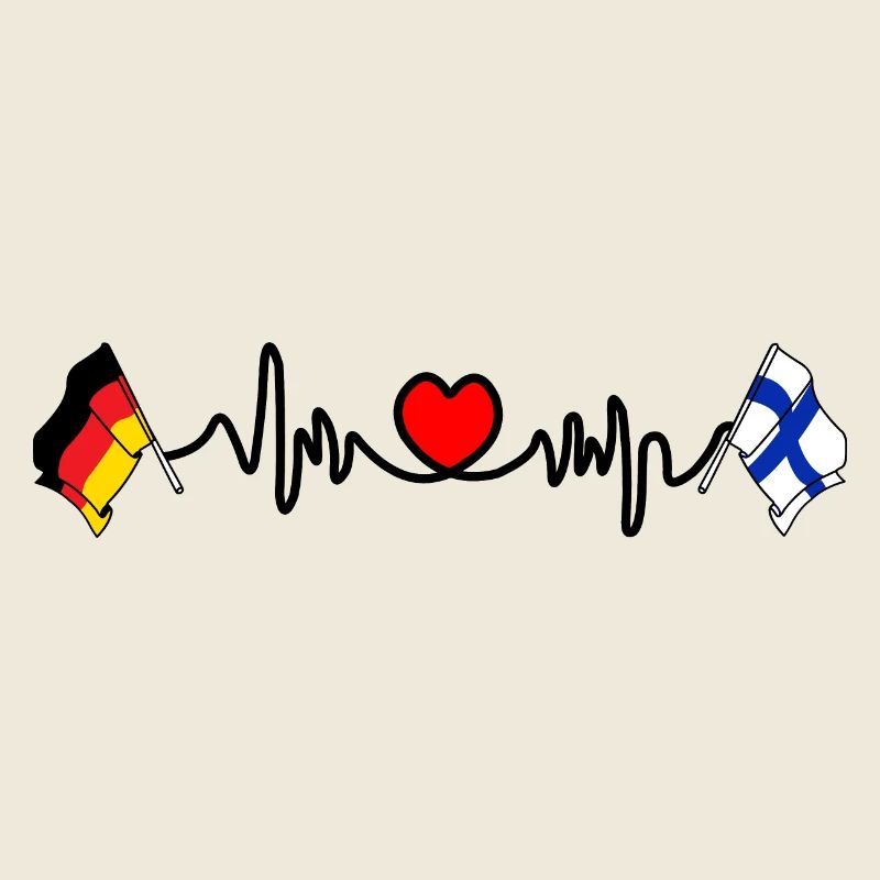 Cardio coeur avec drapeau Allemagne et drapeau Finlande