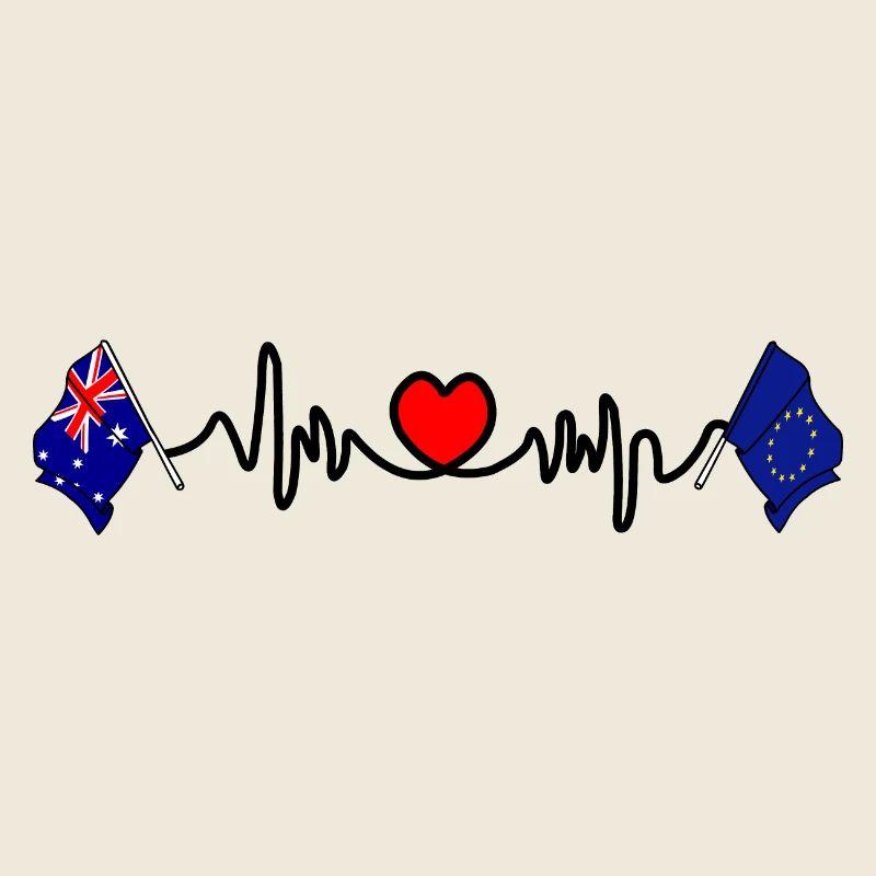 Cardio coeur avec drapeau de l’Australie et drapeau de l’Europe