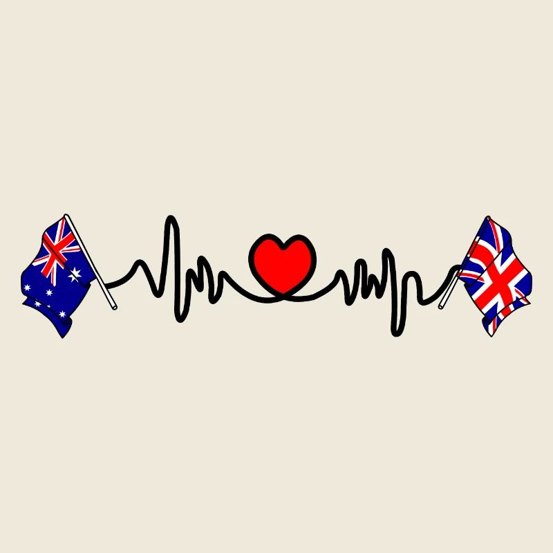 Cardio coeur avec drapeau Australie et drapeau Angleterre