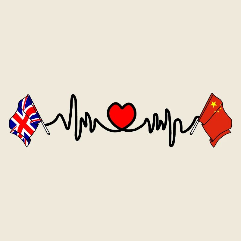 Cardio coeur avec drapeau de l’Angleterre et drapeau de la Chine