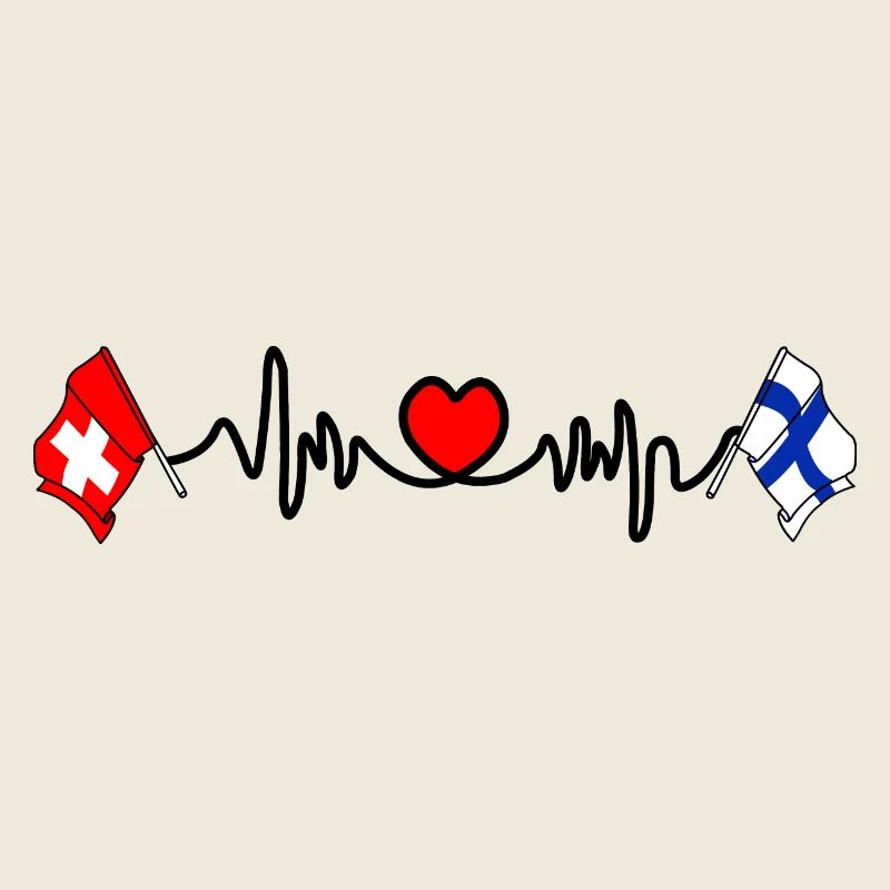 Cardio coeur avec drapeau Suisse, drapeau Finlande