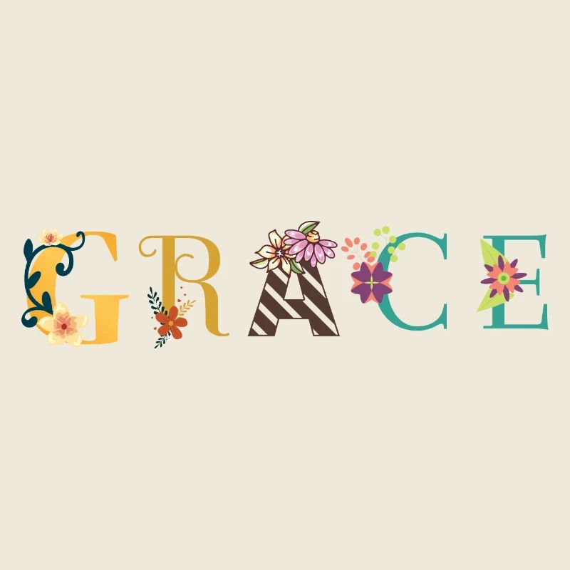 GRACE Nom Art avec fleurs brodées