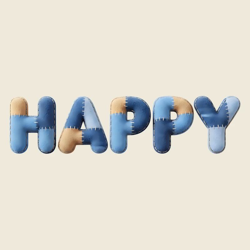 Lettres en tissu heureux Bleu beige raccommodé