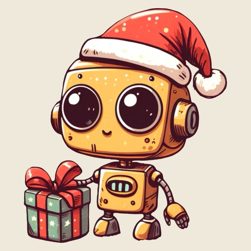 Cute Christmas robot with gift