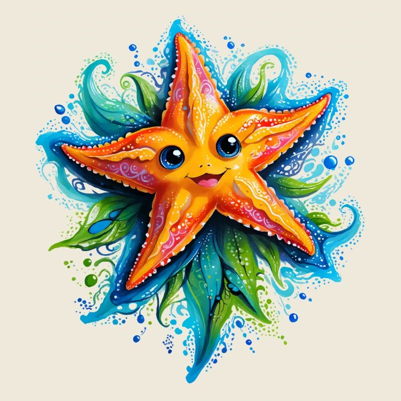 Étoile de mer jaune joyeuse dans le vortex bleu