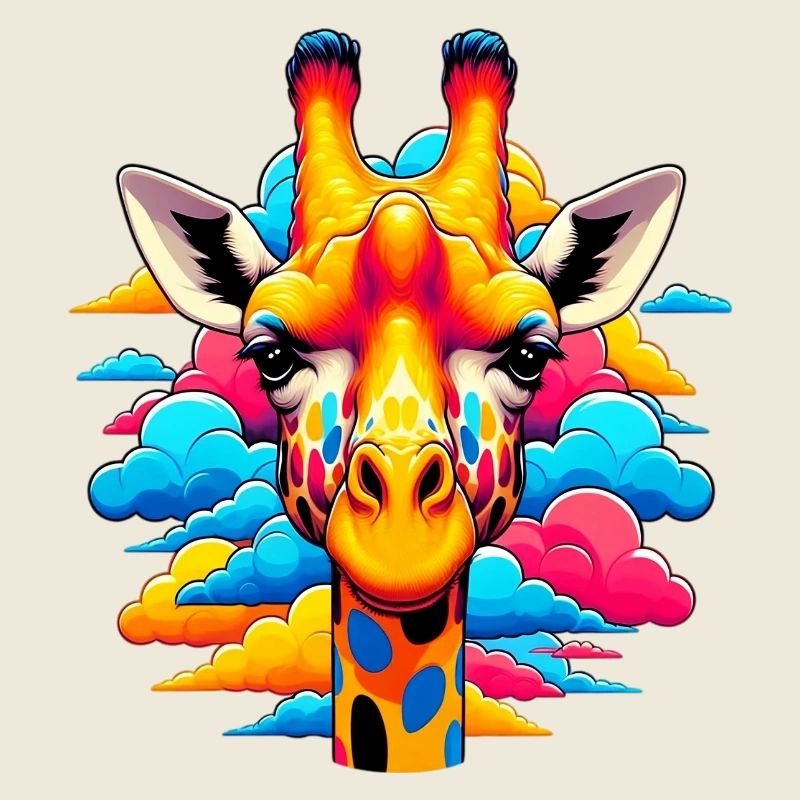 Giraffe with head in cloud clouds