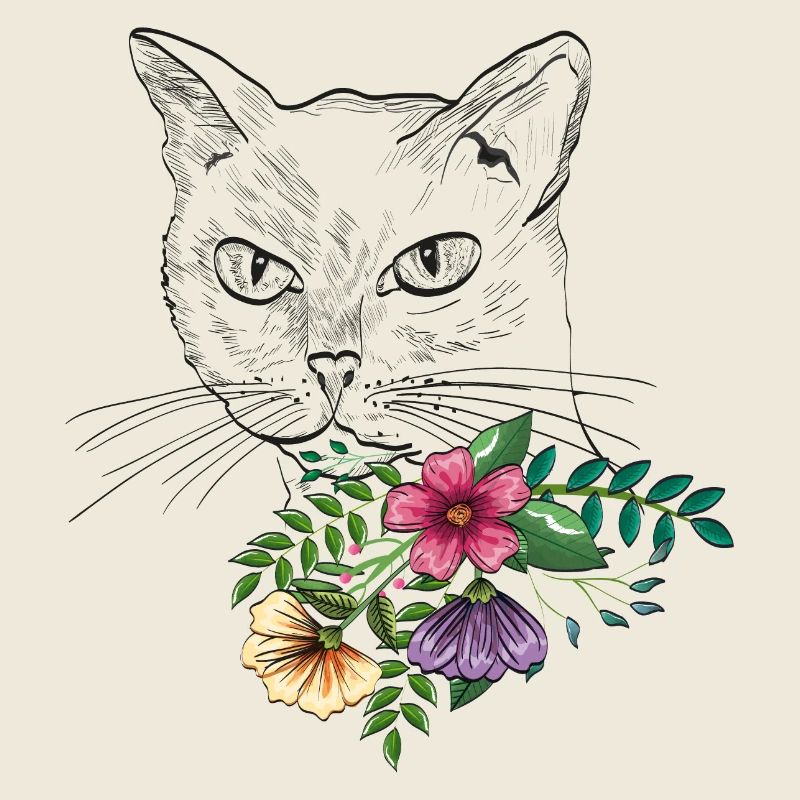 Chat avec bouquet de fleurs
