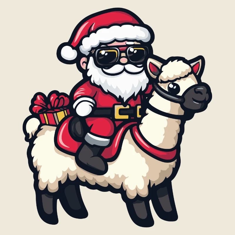 Alpaka Llama Weihnachtsmann Cartoon