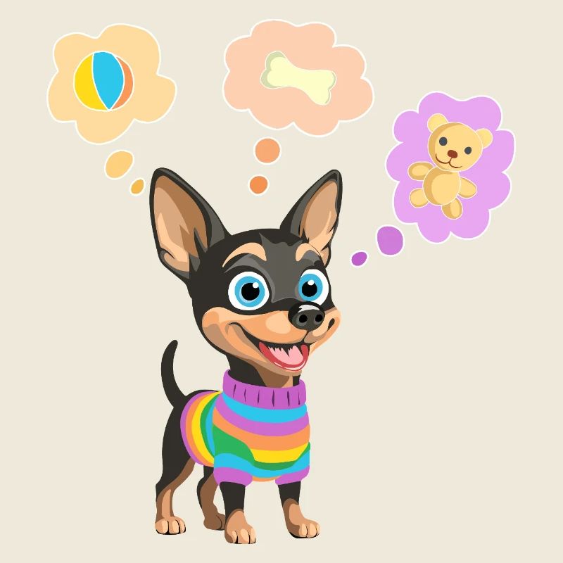 Chien mignon en pull arc-en-ciel pour enfant