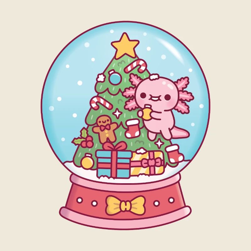 Cute Axolotl And Christmas Tree Snow Globe Funny 