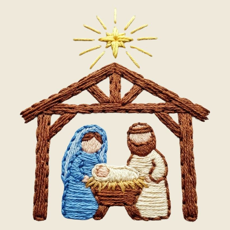 Crèche brodée – histoire de Noël (imprimée)