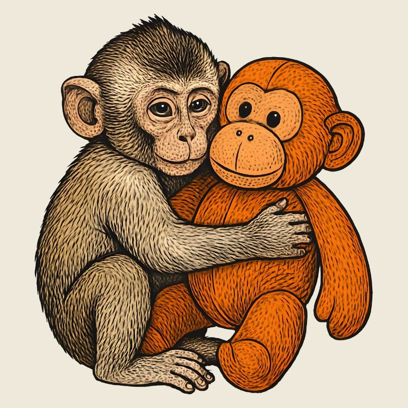 Cuddle buddy monkey and orang