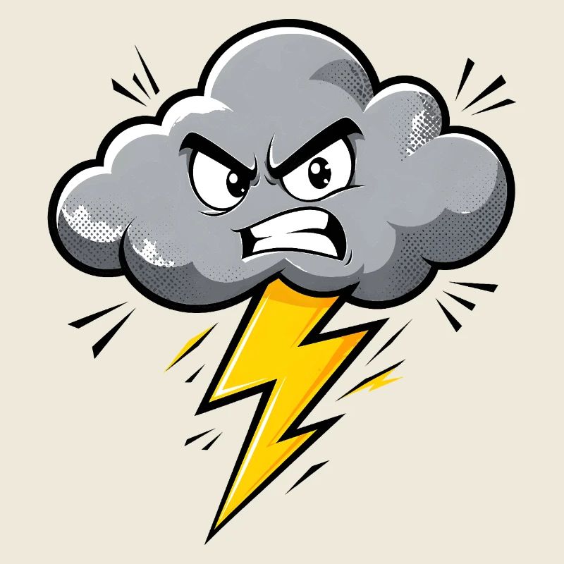 Angry Cloud Lightning Thunderstorm Weather Motif