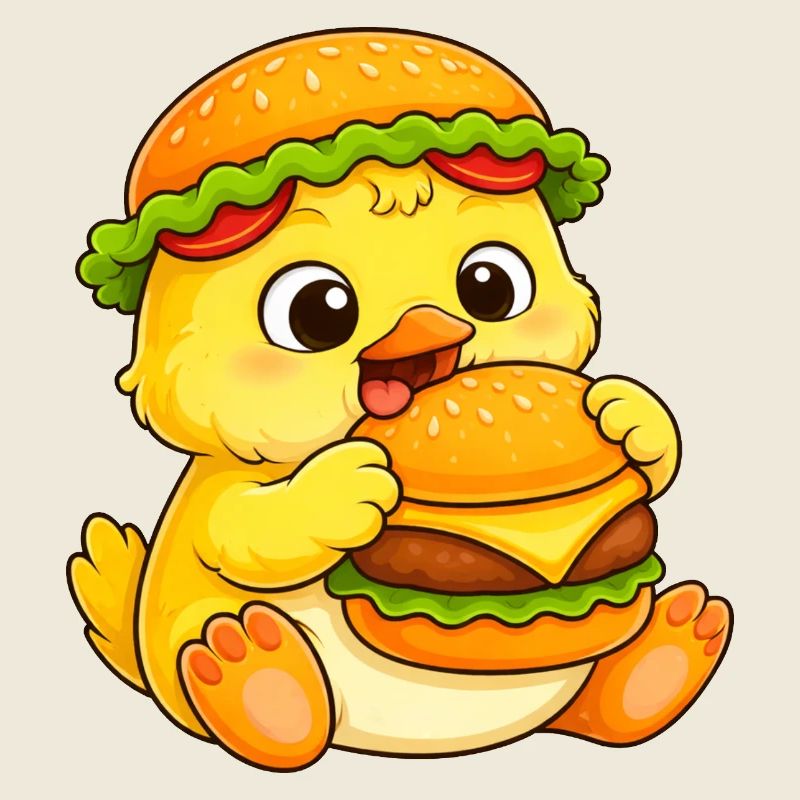 Burger de dessin animé Poulet sucré et poussins