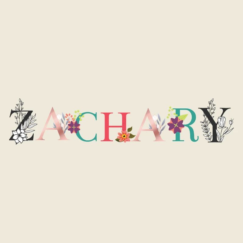 Art du nom ZACHARY avec des fleurs brodées