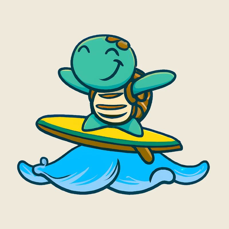 Cute turtle on the surfboard