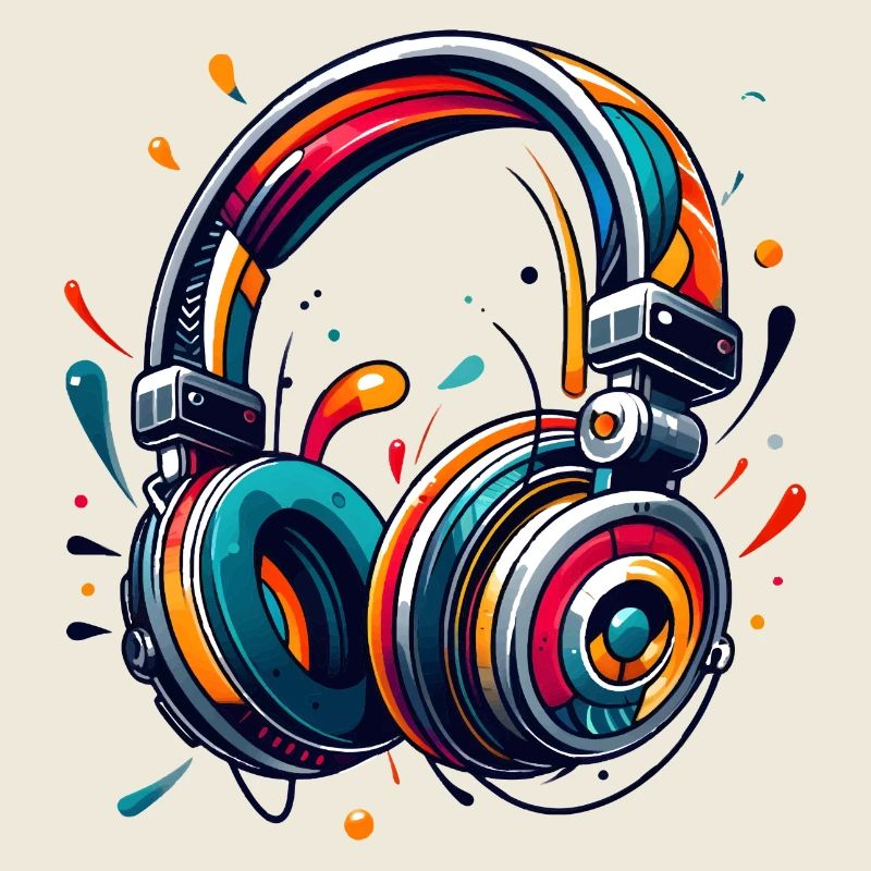 Headphones in a dynamic, abstract art style