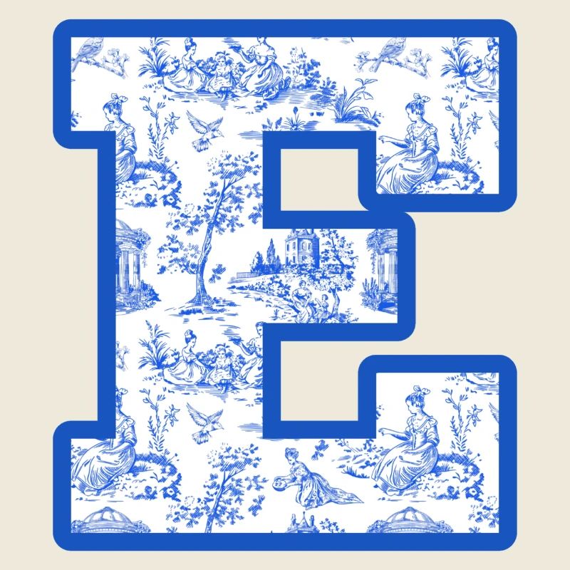 Chinoiserie mit Buchstabe e in Blau