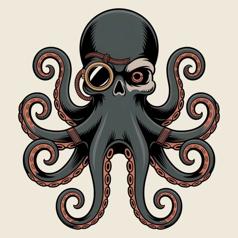Octopus in steampunk style with monocle
