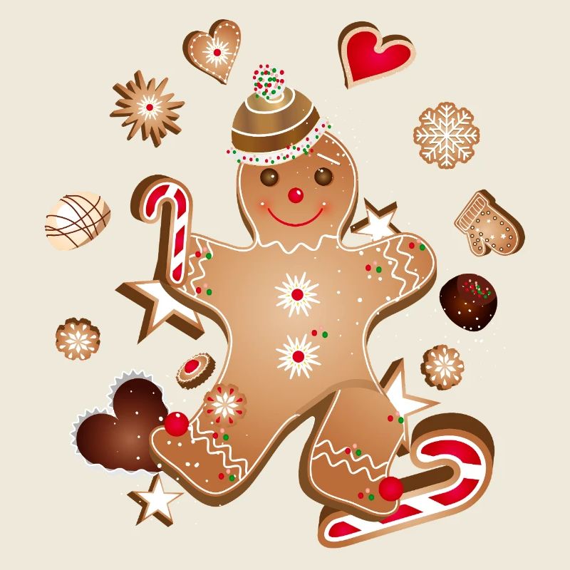 Fröhlicher Lebkuchenmann mit Weihnachtsplätzchen